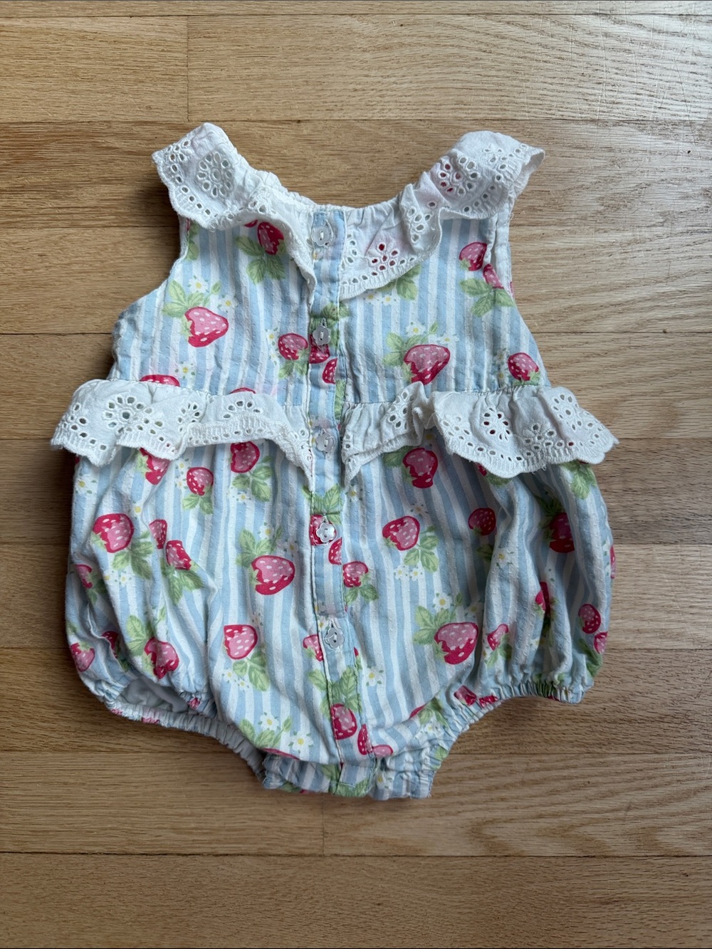 Tommy Bahama White & Light Blue Striped Strawberry Print Baby One-Piece